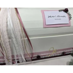 Briefbox Truhe Altrosa-Brombeere-Gold JA - Hochzeit Kartenbox