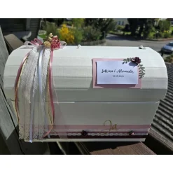 Briefbox Truhe Altrosa-Brombeere-Gold JA - Hochzeit Kartenbox