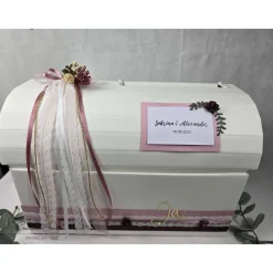 Briefbox Truhe Altrosa-Brombeere-Gold JA - Hochzeit Kartenbox