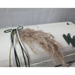 Briefbox Truhe Dunkelgrün-Gold mit Pampasgras - Hochzeit Kartenbox