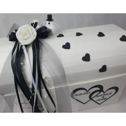 Briefbox Truhe HERZEN SCHWARZ Hochzeit Geschenkbox