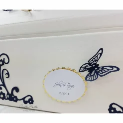 Briefbox Truhe SCHMETTERLINGE BLAU-GOLD Hochzeit