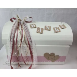 Briefbox Truhe VINTAGE DANKE mit Altrosa - Hochzeit Kartenbox