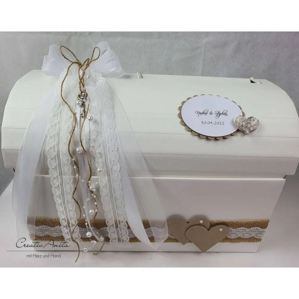 Briefbox Truhe VINTAGE mit Birkenherz Hochzeit Kartenbox