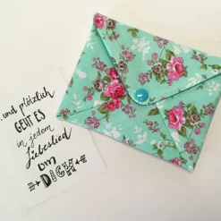 Briefumschlag, 13,5cm x 10,5cm, Baumwollstoff, Rosen, Geschenkverpackung, Liebesbrief