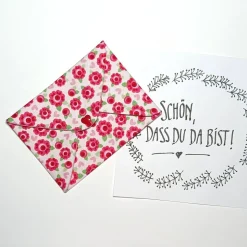 Briefumschlag, 13,5cm x 10,5cm, Baumwollstoff, Rosen, Geschenkverpackung, Liebesbrief