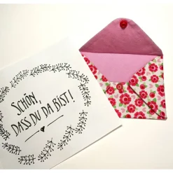 Briefumschlag, 13,5cm x 10,5cm, Baumwollstoff, Rosen, Geschenkverpackung, Liebesbrief