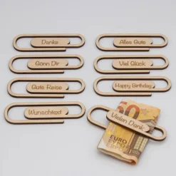 Büroklammer aus Holz zum Geld verschenken, kleines Geldgeschenk