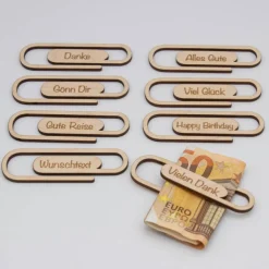 Büroklammer aus Holz zum Geld verschenken, kleines Geldgeschenk