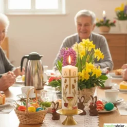 Brot des Lebens – Handgefertigte Osterkerze mit Kreuz, Ähren, Kelch, Alpha & Omega und aktueller Jahreszahl