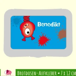 Brotdosen - Aufkleber | Farbklecks Monster blau - großer Namensaufkleber