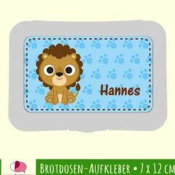Brotdosen - Aufkleber | niedlicher Löwe blau - großer Namensaufkleber