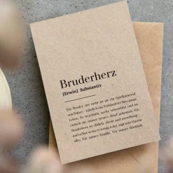 Bruderherz Karte Kraftpapier personalisiert – Geschenk für Bruder Definition A6 – stilvolle Typografie Karte mit Name
