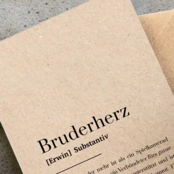Bruderherz Karte Kraftpapier personalisiert – Geschenk für Bruder Definition A6 – stilvolle Typografie Karte mit Name