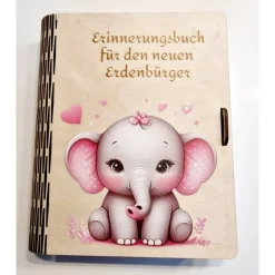 Buchbox Erinnerungsbuch „Für den neuen Erdenbürger“ – Personalisiertes Geschenk aus Birkensperrholz