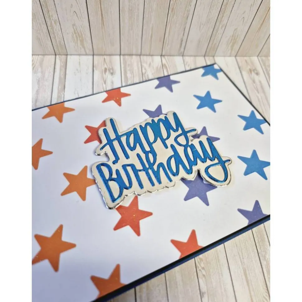 Bunte Geburtstagskarte mit Sternen – Handgemacht, 14,5 x 10,5 cm, mit Umschlag und Einlegeblatt