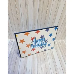 Bunte Geburtstagskarte mit Sternen – Handgemacht, 14,5 x 10,5 cm, mit Umschlag und Einlegeblatt