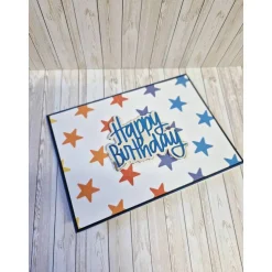 Bunte Geburtstagskarte mit Sternen – Handgemacht, 14,5 x 10,5 cm, mit Umschlag und Einlegeblatt