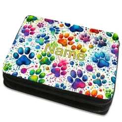 bunte Pfoten Federmäppchen inkl. Inhalt mit Name / personalisierbar