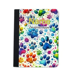 bunte Pfoten Zeugnismappe personalisiert | Zeugnismappe | Zeugnismappe mit Namen | Urkundenmappe