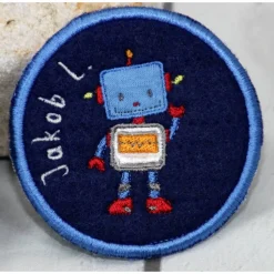 Button Klettbutton Set für Schulranzen Kletti Roboter blau personalisierbar