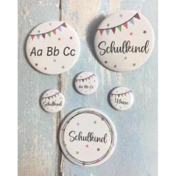 Button-Set Einschulung rosa/lila