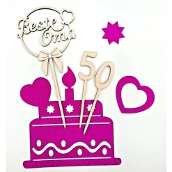 Cake Topper Beste Oma + Wunschzahl Holz Geburtstag Jubiläum Torten Deko Kuchenstecker Tortenstecker DIY