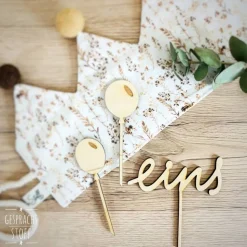 Cake Topper Holz Set bestehend aus "Zahl ausgeschrieben + 2 Luftballons", Geburtstag, Tortendekoration