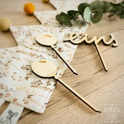 Cake Topper Holz Set bestehend aus "Zahl ausgeschrieben + 2 Luftballons", Geburtstag, Tortendekoration