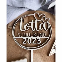 Cake Topper Schulkind Set / Caketopper ABC 123 Schultüte aus Holz / Kuchenstecker Einschulung