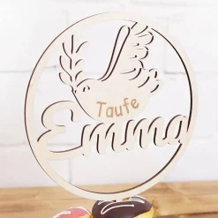 Cake Topper Taufe I Taube I Tortendeko Kommunion I Tortenaufsatz Konfirmation I Kuchen Deko personalisiert mit Name I fü