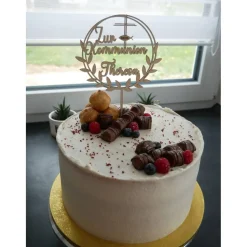 Cake Topper zur Kommunion personalisiert mit Name und Datum aus Holz