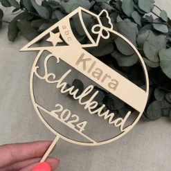 Cake Topper/Tortenstecker Einschulung/Schulanfang aus Holz mit Namen und Jahreszahl