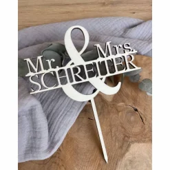 Caketopper Mr & Mrs personalisiert mit Namen / Cake Topper Hochzeit / Kuchenstecker Heirat aus Holz oder Acryl