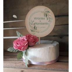 Caketopper Pflanzenstecker Acryl Holz Salbei rund