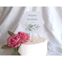 Caketopper Pflanzenstecker Acryl Holz Salbei rund