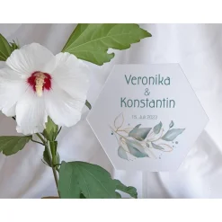 Caketopper Pflanzenstecker Acryl Holz Salbei rund