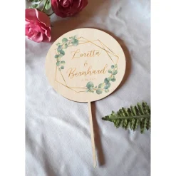 Caketopper Pflanzenstecker Acryl Holz Design Eukalyptus Gold