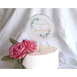 Caketopper Pflanzenstecker Acryl Holz Design Eukalyptus Gold