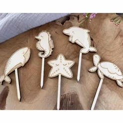 Caketopper Unterwasserwelt Set 2 Kindergeburtstag / Meerestiere Wal Seepferdchen Seestern Schildkröte / Kuchenstecker Ca