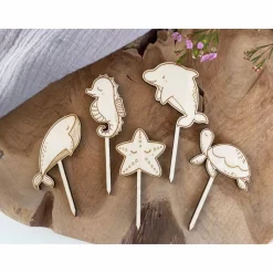 Caketopper Unterwasserwelt Set 2 Kindergeburtstag / Meerestiere Wal Seepferdchen Seestern Schildkröte / Kuchenstecker Ca
