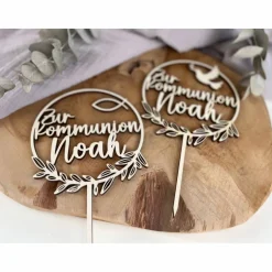 Caketopper zur Kommunion / Konfirmation / Taufe / Kuchendeko Cake Topper mit Fisch oder Taube / Kuchenstecker personalis