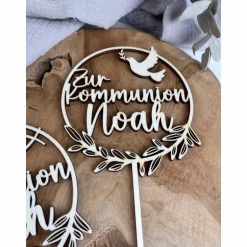 Caketopper zur Kommunion / Konfirmation / Taufe / Kuchendeko Cake Topper mit Fisch oder Taube / Kuchenstecker personalis