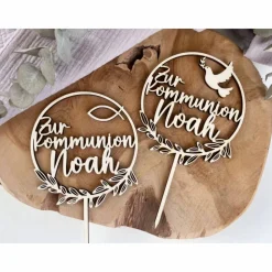 Caketopper zur Kommunion / Konfirmation / Taufe / Kuchendeko Cake Topper mit Fisch oder Taube / Kuchenstecker personalis