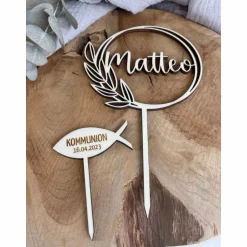 Caketopper zur Taufe / Kommunion / Konfirmation / Geburtstag / Kuchendeko personalisiert mit Namen / Fisch mit Datum