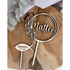 Caketopper zur Taufe / Kommunion / Konfirmation / Geburtstag / Kuchendeko personalisiert mit Namen / Fisch mit Datum