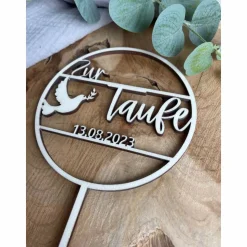 Caketopper zur Taufe / Kuchendeko personalisiert mit Datum und Taube / Cake Topper