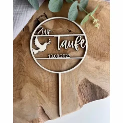 Caketopper zur Taufe / Kuchendeko personalisiert mit Datum und Taube / Cake Topper