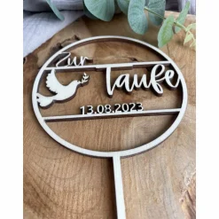 Caketopper zur Taufe / Kuchendeko personalisiert mit Datum und Taube / Cake Topper