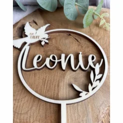 Caketopper zur Taufe personalisiert mit Namen / Kuchenstecker Taufe mit Taube / Cake Topper Name